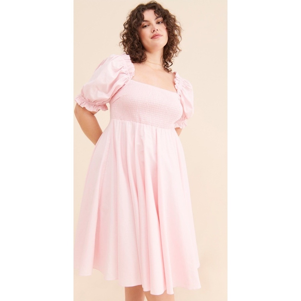 Selkie Midi Maria Dress 6X Baby Soft Pink Cotton Smocked Puff Sleeve Cottagecore